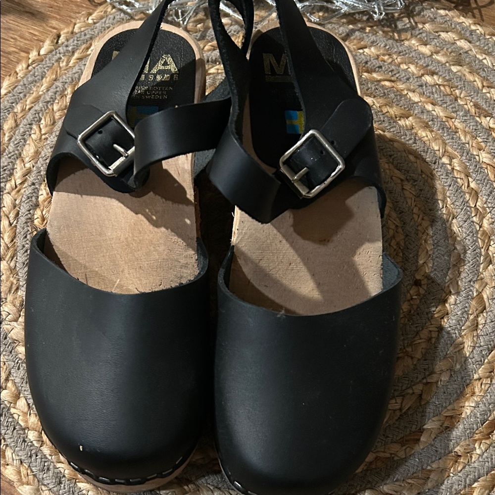 MIA Black Mules with Silver Buckles